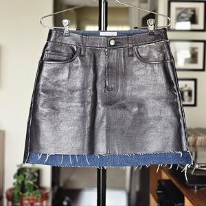 FRAME Le Mini Stagger Auberry Leather Denim Mini Skirt Size 26 NWOT